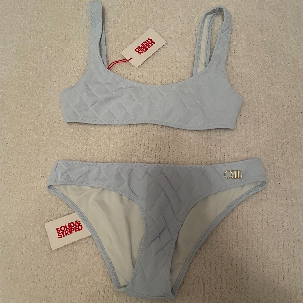 Solid and striped swimsuit set